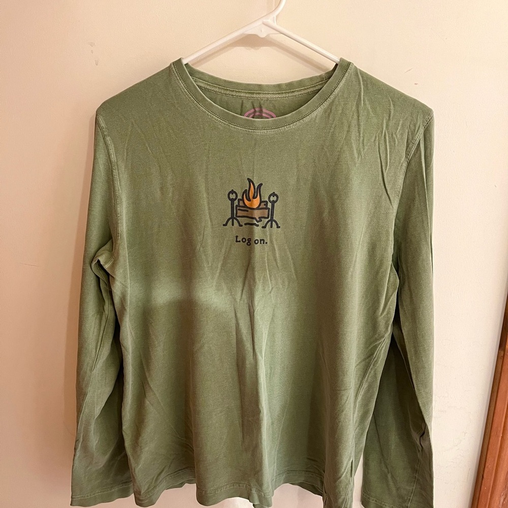 Life is Good Green Long Sleeve Shirt - “Log On”